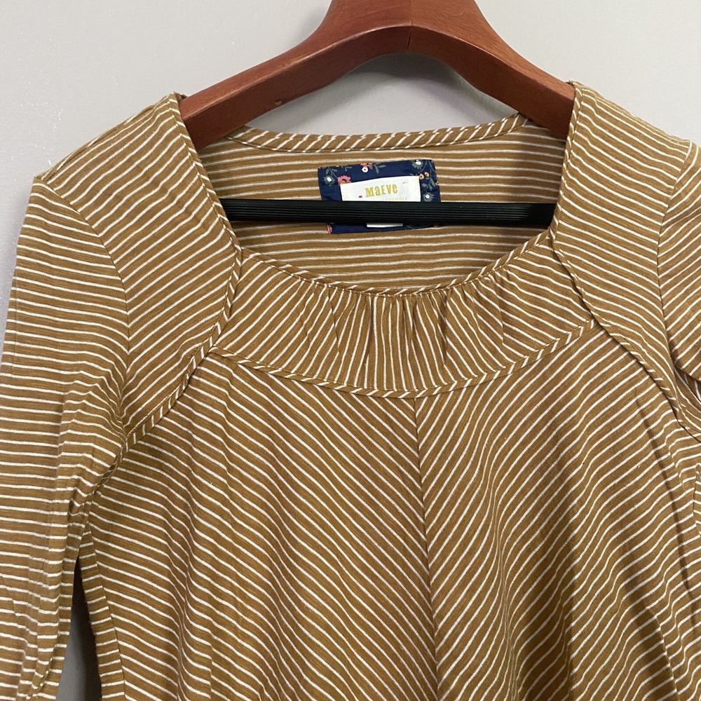 Anthropologie Maeve Kenley Mustard Yellow Striped Long Sleeve Top Size XSmall - Picture 5 of 12